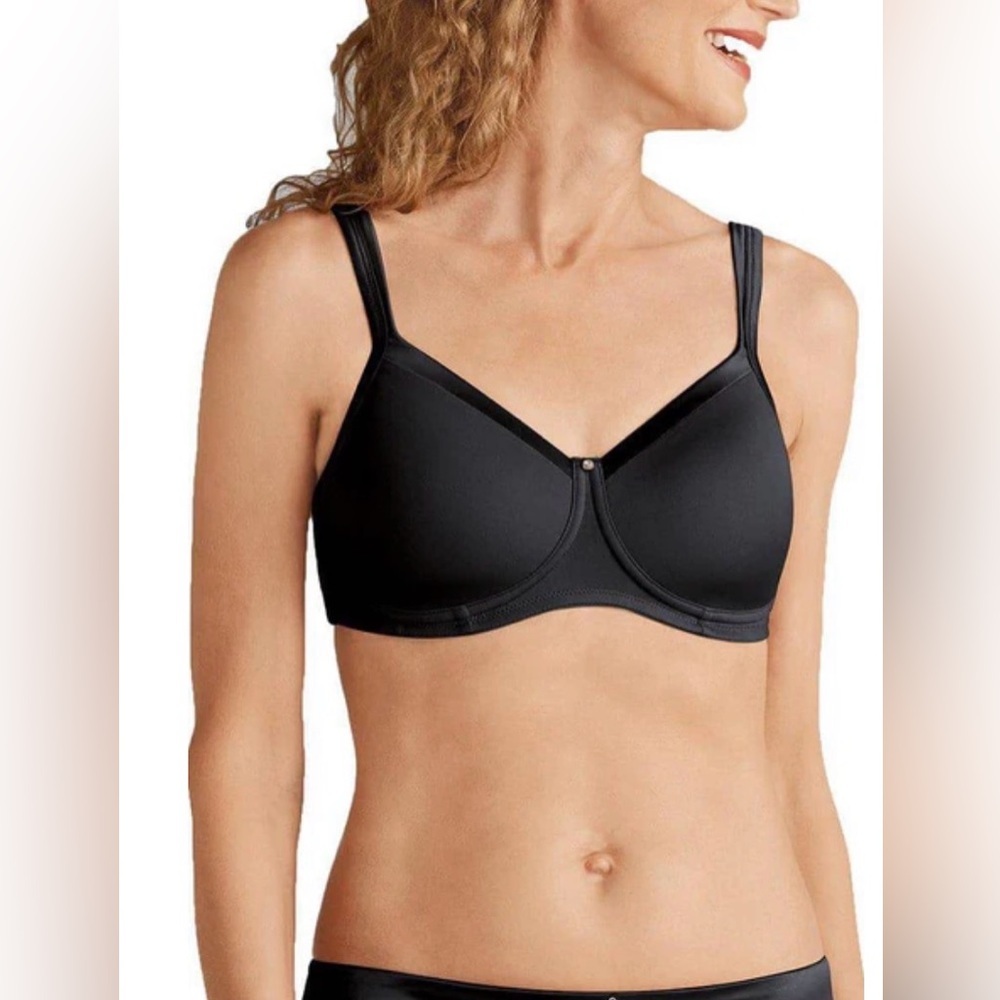 Amoena Lara Satin Padded Wire-Free Mastectomy Bra (44214) Black 42B